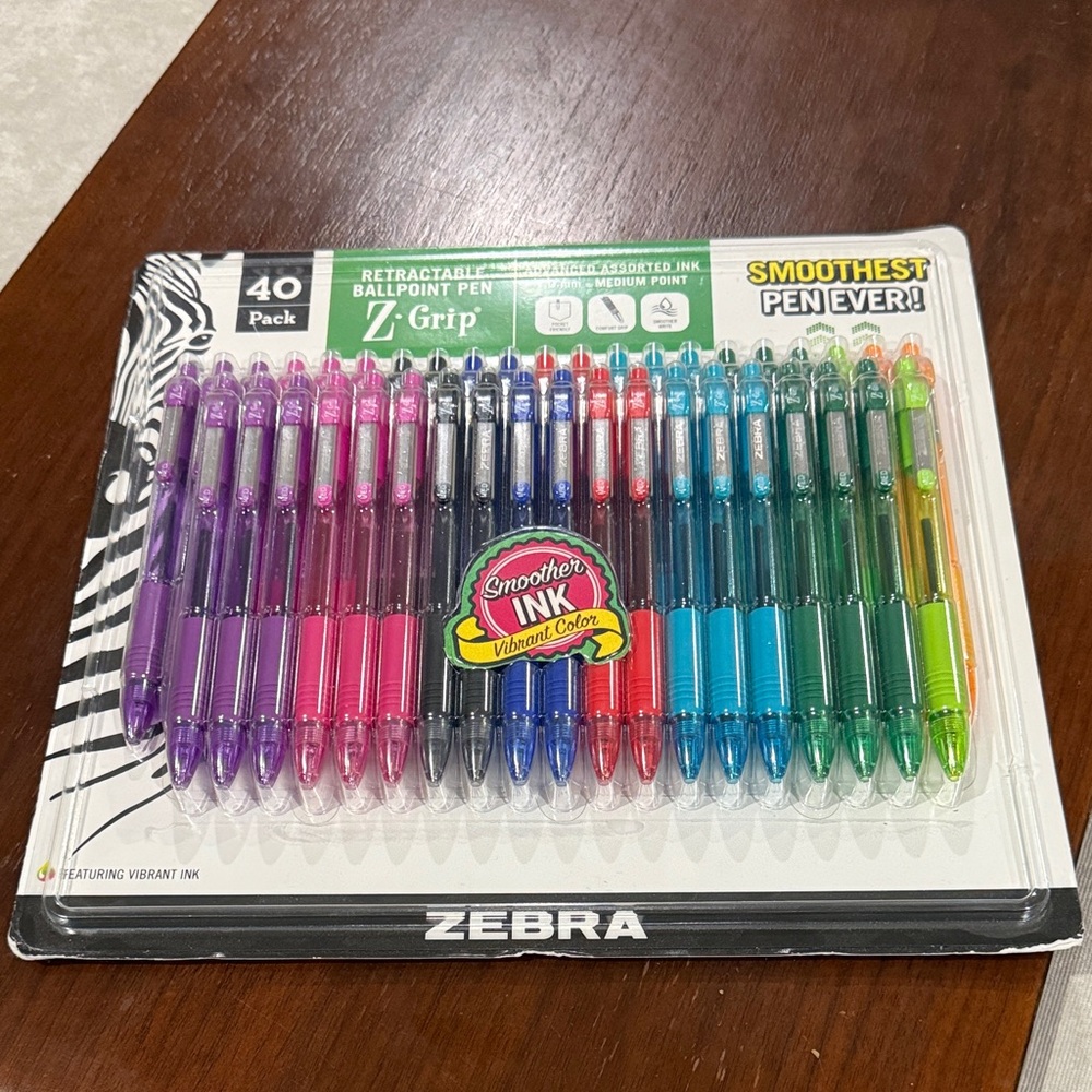 Zebra Z-Grip Retractable Ballpoint Pen 40-Pack - Multi Color Pack Brand New
